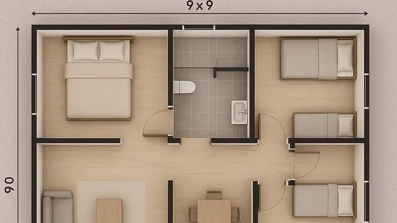 6 Denah Rumah Sederhana 9x9 3 Kamar dengan Gaya Minimalis Tren 2025