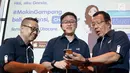 CEO Asuransi Astra Rudy Chen (tengah) dan jajaran Direksi berbincang pada peluncuran aplikasi Garxia (Garda experience intelligent assistance) bersamaan HUT ke-62 Asuransi Astra di Jakarta, Rabu (12/9). (Liputan6.com/HO/Eko)