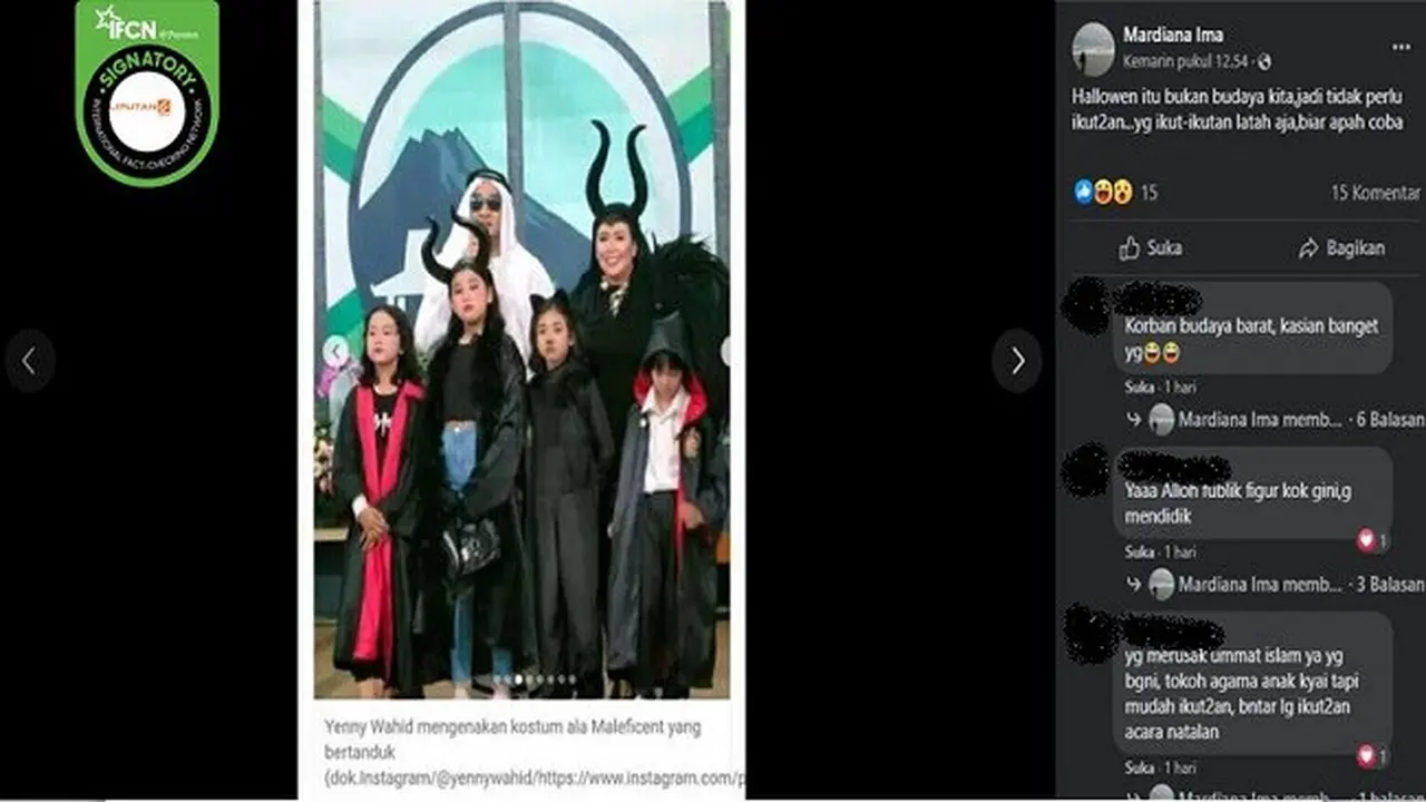 Gambar Tangkapan Layar Kabar Yenny Wahid Rayakan Halloween dengan Berkostum ala Maleficent (sumber: Facebook).