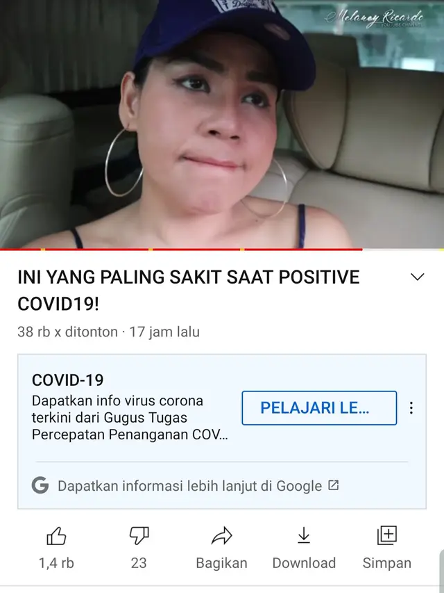 Unggahan Melaney Ricardo. (Foto: YouTube Melaney Ricardo)
