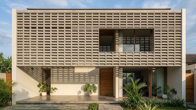 Nuansa Retro-Modern dari Fasad Roster Beton