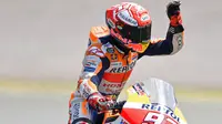 Pembalap Repsol Honda Marc Marquez menjuarai MotoGP Jerman yang berlangsung di Sirkuit Sachsenring, Minggu (7/7/2019) malam WIB.(AP Photo/Jens Meyer)