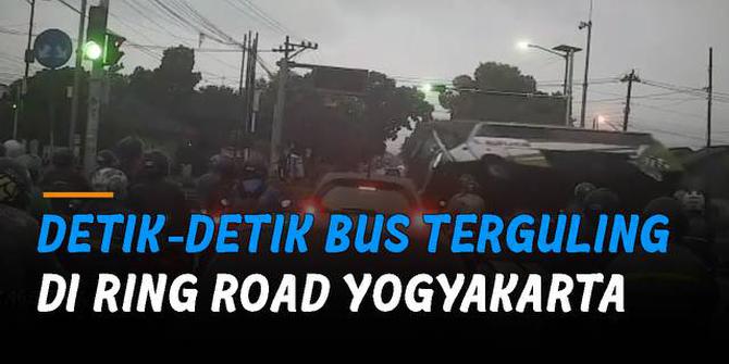 VIDEO: Rekaman Detik-Detik Bus Terguling di Ring Road Yogyakarta
