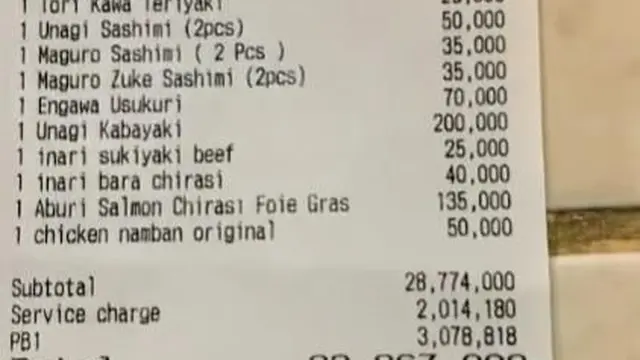 Pria Ini Habiskan Rp 33 Juta untuk Makan Sushi, Panjang Struknya Bikin Melongo
