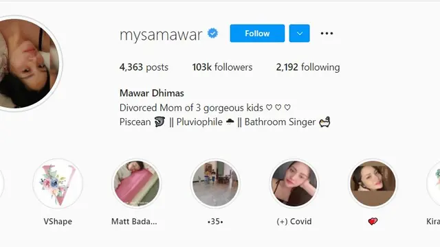 Status bercerai Mawar AFI yang dipajang di profil Instagramnya (Instagram)