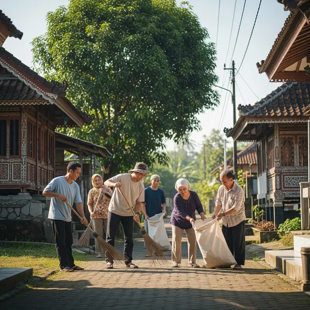 Gotong Royong Membersihkan Lingkungan Desa (AI Generated)