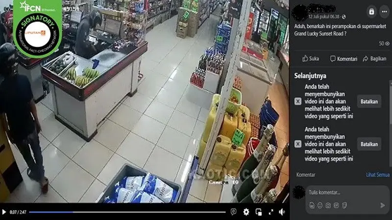Gambar Tangkapan Layar Video yang Diklaim Aksi Perampokan Supermarket di Sunset Road, Bali (sumber: Facebook).