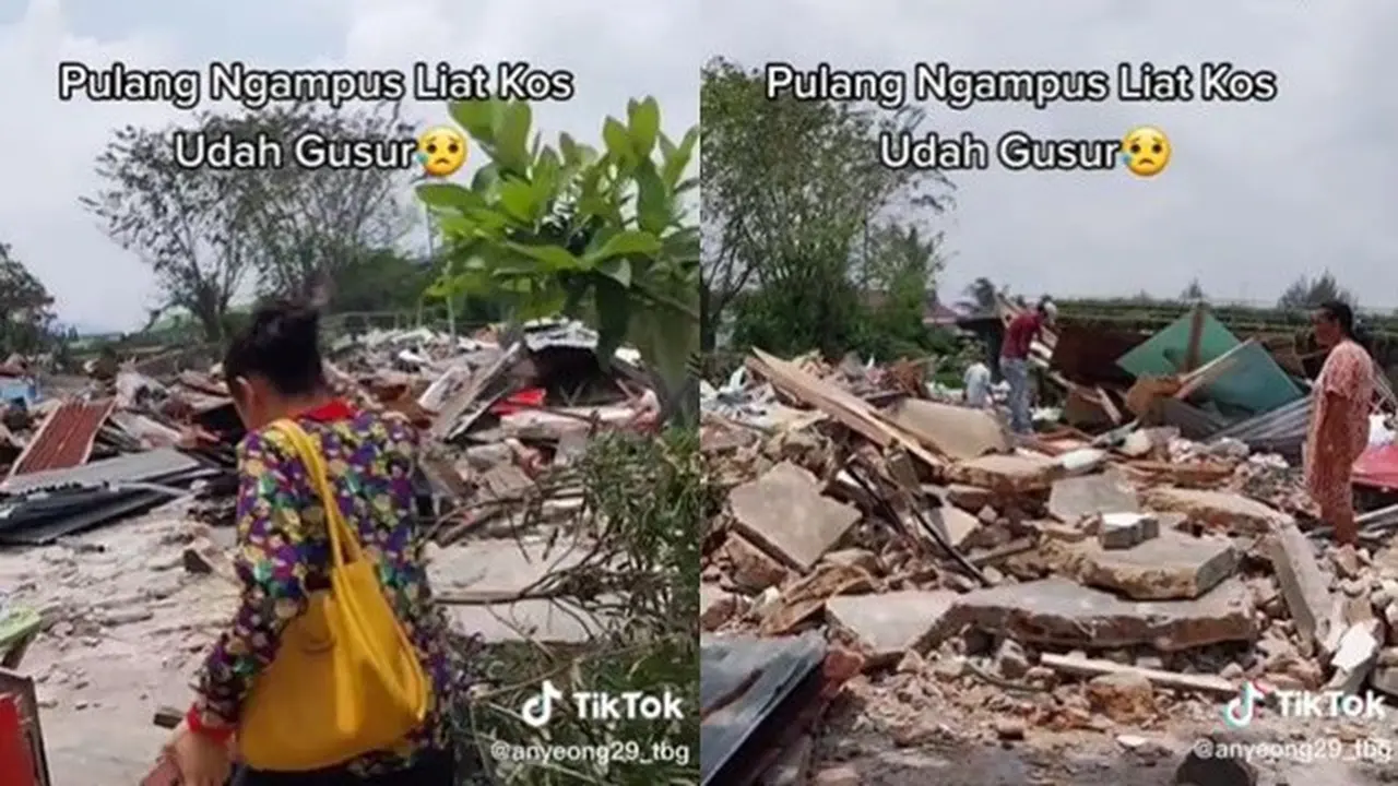 Viral, Mahasiswi Ini Kaget Pulang Ngampus Kos-Kosannya Sudah Digusur Hancur