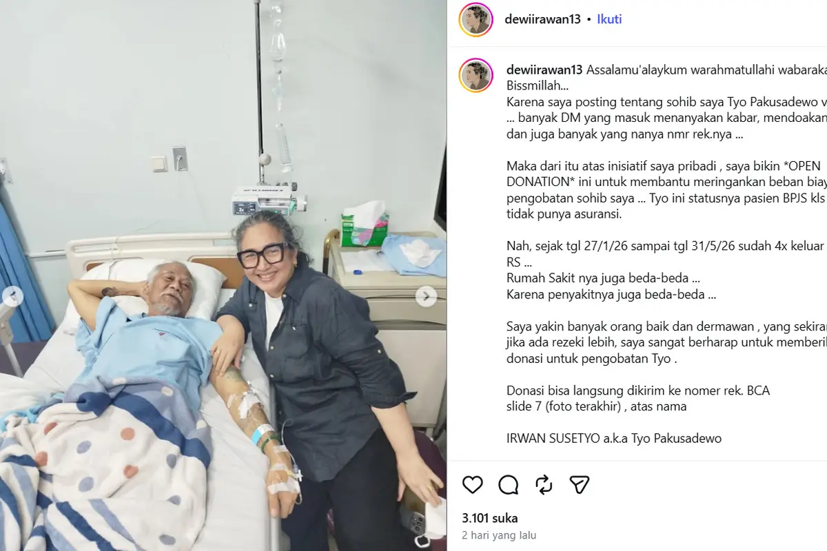Tyo Pakusadewo Dirawat di RS. (dok. Instagram/ dewiirawan13)