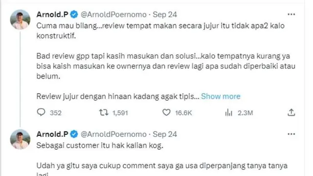Chef Arnold Bagikan Tips Beri Review Jujur Bagi Food Vlogger