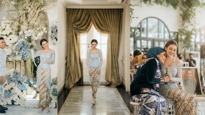6 Potret Anggunnya Aaliyah Massaid Kenakan Kebaya Baby Blue saat Terima Lamaran Thariq Halilintar, Ditemani Foto Mendiang Adjie Massaid