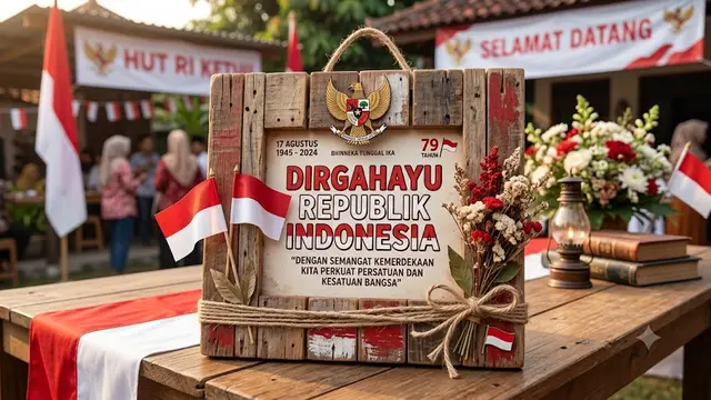 Pigura Ucapan Kemerdekaan dari Kayu Palet Bekas
