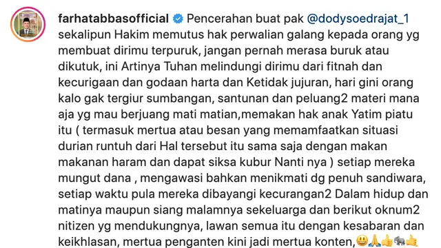 Unggahan Farhat Abbas. (Foto: Dok. Instagram @farhatabbasofficial)
