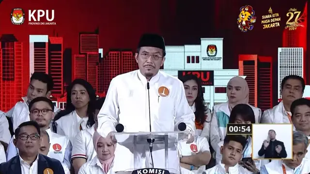 Calon wakil gubernur (Cawagub) nomor urut 1 Suswono saat debat terakhir atau debat ketiga Pilkada Jakarta 2024.