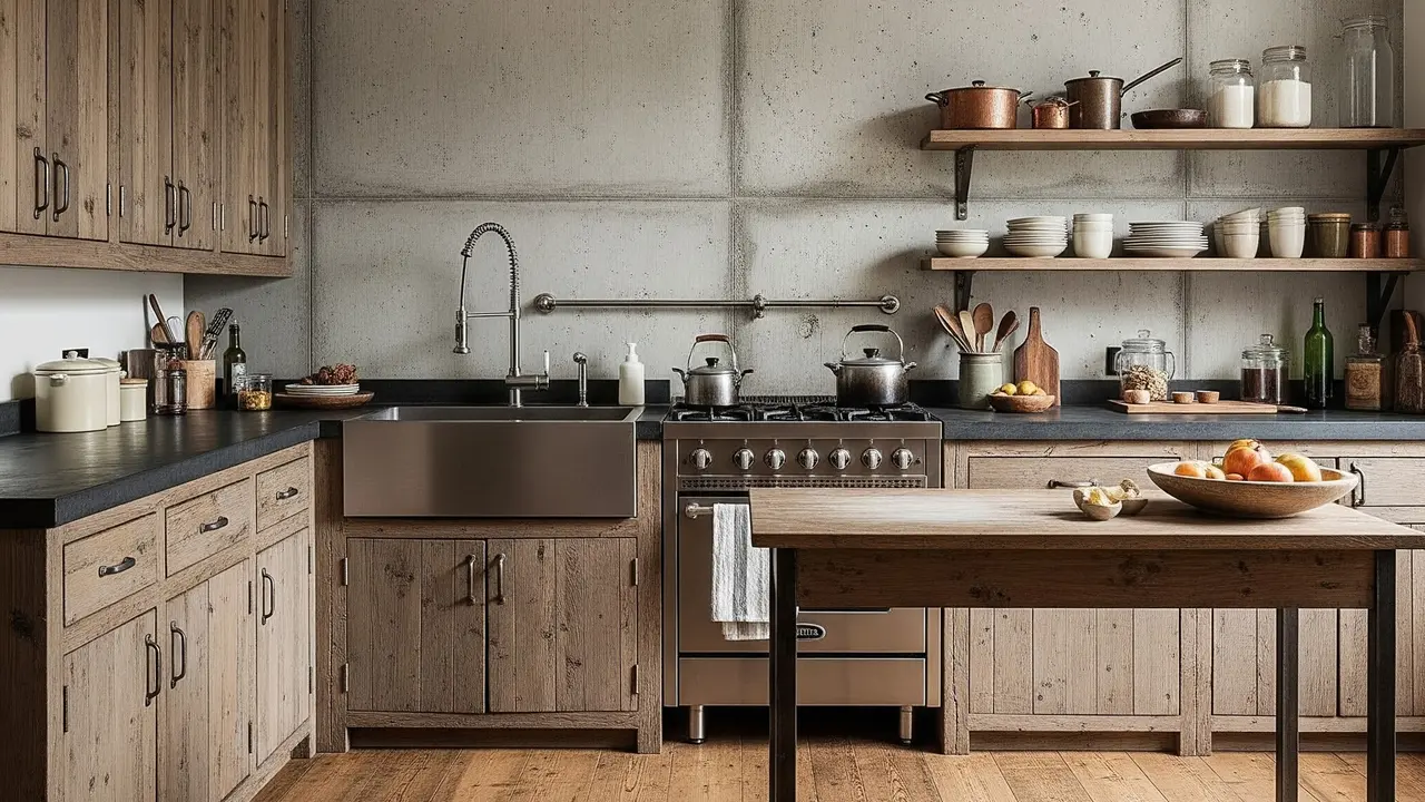 Desain Dapur Industrial dengan Semen Ekspos