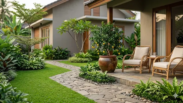 Desain Taman Rumah dengan Pohon Buah Kecil