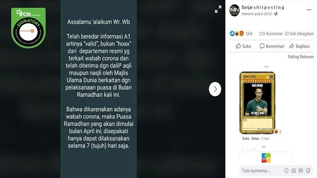 Gambar Tangkapan Layar Kabar Hoaks Tentang Virus Corona