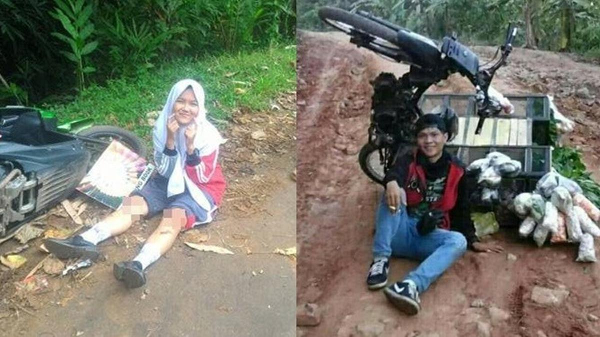 Potret Orang Jatuh Dari Sepeda Motor Sambil Pose Ini Nyeleneh Banget Hot Liputan Com