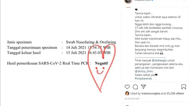 Indy Barends akhirnya negatif Covid-19 setelah 14 hari jalani isolasi mandiri
