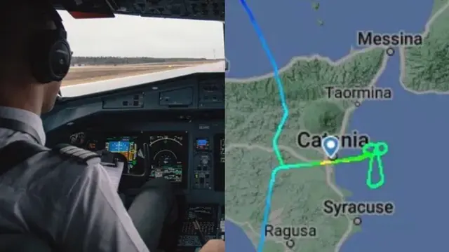 Seorang pilot Lufthansa menggambar jalur penerbangan berbentuk alat kelamin di langit setelah dialihkan dari bandara Catania di Sisilia.
