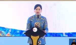 Ketua Dewan Komisioner OJK, Friderica Widyasari Dewi saat Konferensi Nasional Pengembangan Ekonomi Daerah (KNPED) di Balai Kartini, Jakarta, Senin (25/5/2026). (Foto: Liputan6.com/Arief RH)