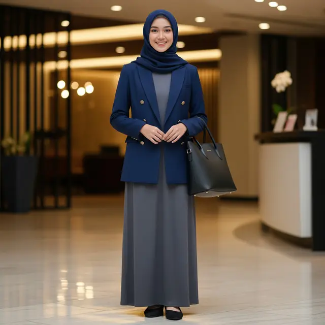 9 Model Gamis Kombinasi Blazer Formal untuk Acara Kantor, Pilihan Stylish Muslimah