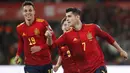 Timnas Spanyol memastikan lolos ke Putaran Final Piala Dunia 2022 di Qatar usai mengalahkan Swedia 1-0 sebagai pesaing utama dalam laga pamungkas Kualifikasi Grup B, Minggu (14/11/2021). Gol kemenangan La Furia Roja baru dicetak pada menit ke-86 oleh Alvaro Morata. (AP/Angel Fernandez)