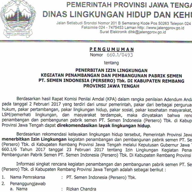 Pemprov Jateng Terbitkan Izin Lingkungan Baru Semen Rembang Regional Liputan6 Com