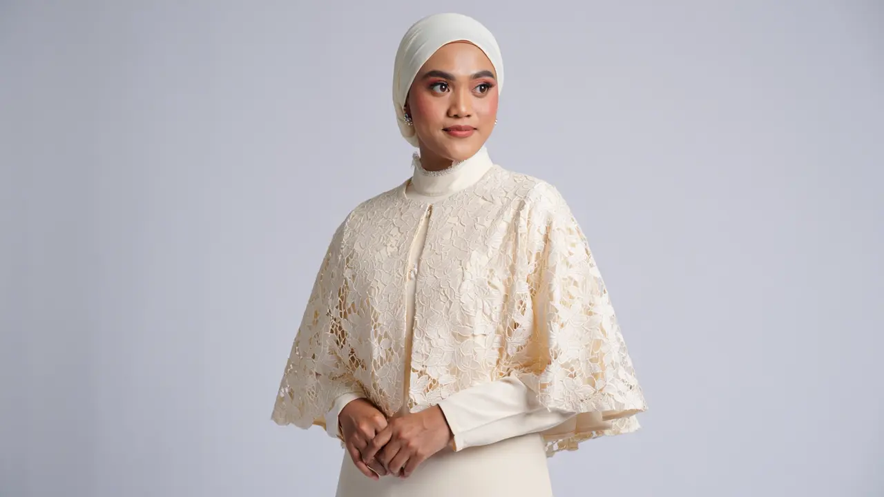 Gamis Brokat Copotan dengan Tampilan Fleksibel (Foto: Reve Art AI)