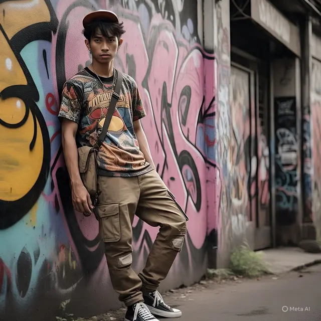 Outfit Kuliah Pria T-shirt Graphic + Cargo Pants