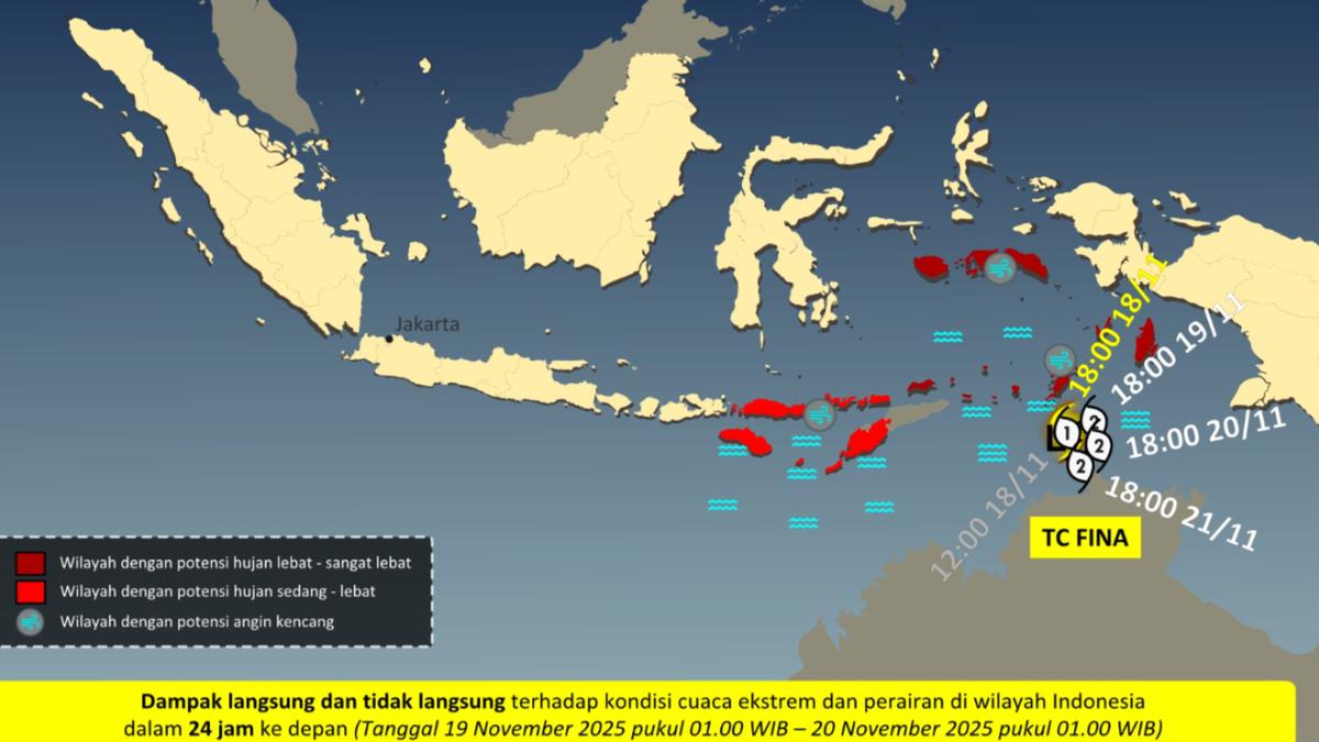 BMKG Ingatkan Dampak Cuaca Ekstrem di Wilayah Timur Indonesia Susul Terbentuknya Siklon Tropis Fina