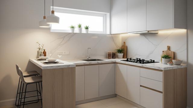 Desain Dapur Letter L dengan Meja Bar