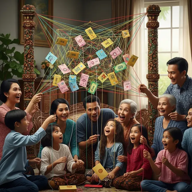 Cara Unik Ambil THR Pakai Tali (Image by Gemini AI)