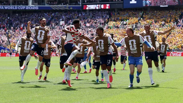 Selebrasi Amerika Serikat saat menjebol gawang Australia di laga kedua Piala Dunia 2026