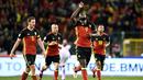 Belgia lolos ke putaran final Piala Dunia setelah menguasai puncak klasemen grup H dengan raihan 25 poin dan satu laga tersisa melawan siprus. (AFP/Yorick Jansens)
