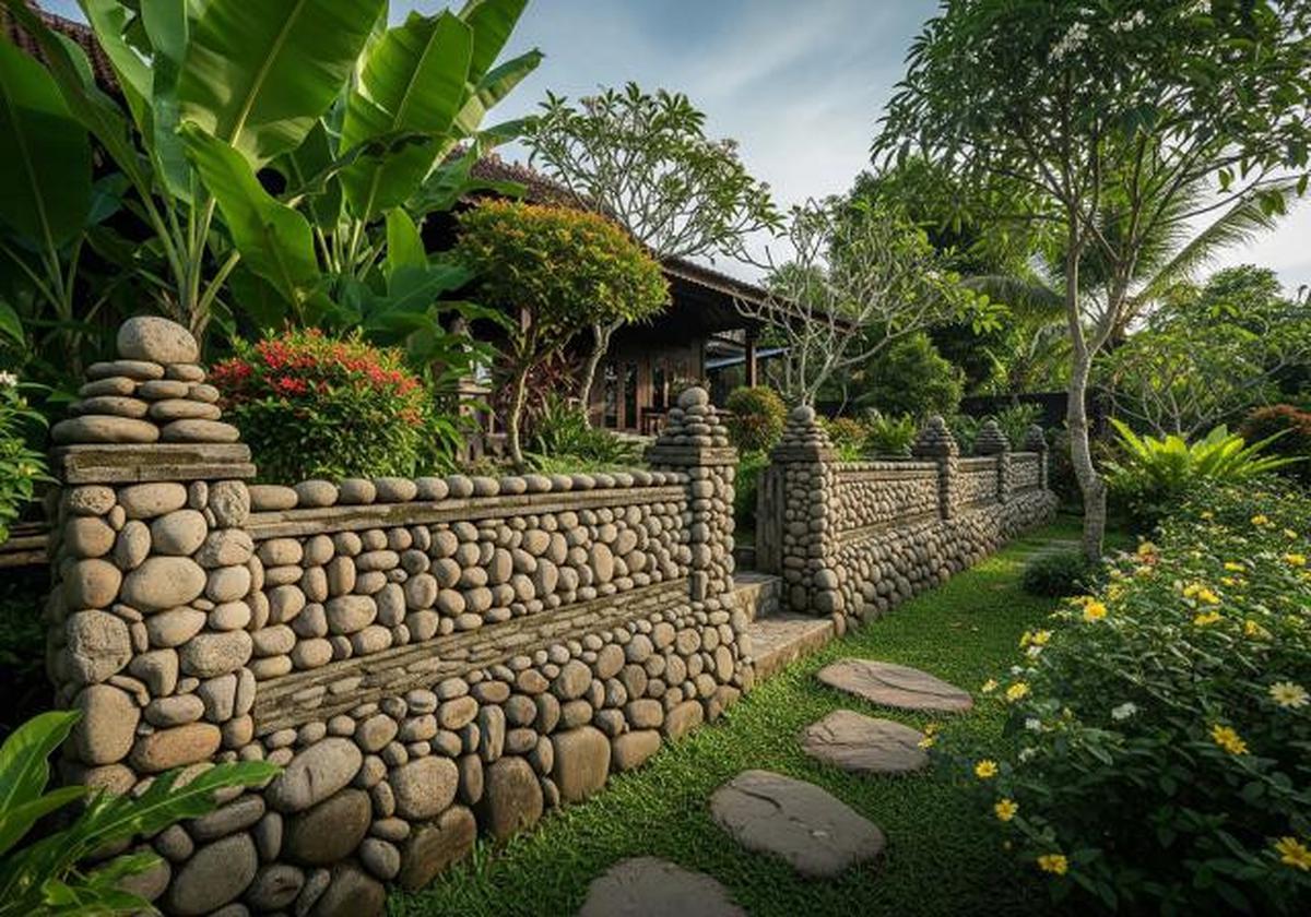 Pagar Batu Kali Susun Kering (Dry Stack)/Pagar Rumah Natural dengan Batu Kali (Sumber: gemini.com)