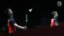 Pebulu tangkis ganda putra Indonesia, Marcus Fernaldi Gideon/Kevin Sanjaya Sukamuljo saat melawan Satwiksairaj Rankireddy/Chirag Shetty (India) di babak 16 besar Indonesia Open 2019 di Istora Senayan, Jakarta, Kamis (18/7/2019). Marcus/Kevin unggul 21-15, 21-14. (Liputan6.com/Helmi Fithriansyah)