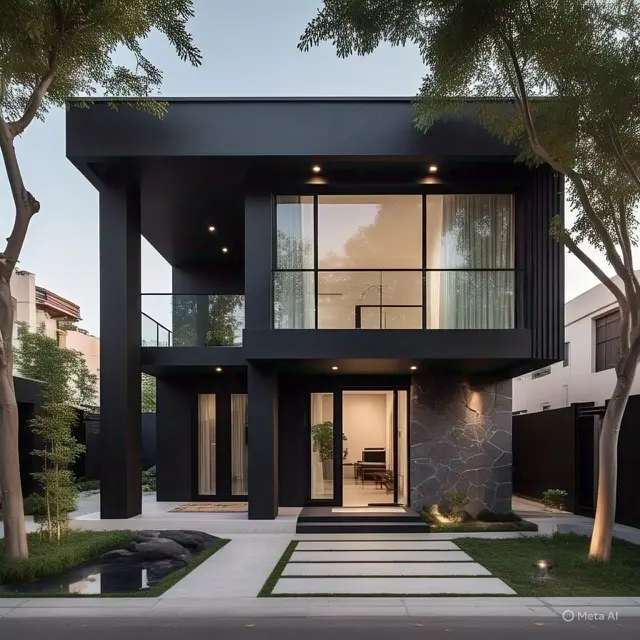 Desain Rumah Arab Minimalis Nuansa Warna Hitam. (Foto: Meta AI)