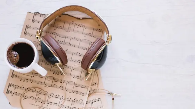 Ilustrasi headphone, mendengarkan lagu