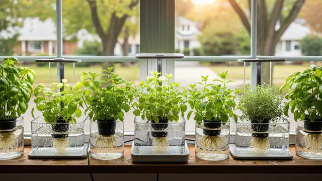 Hidroponik Tanaman Herbal di Jendela Rumah/Gemini AI