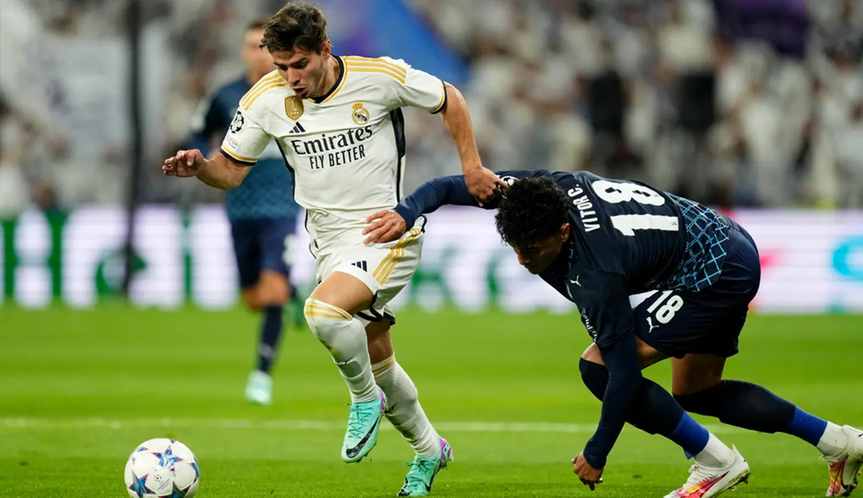 Umpan Rodrygo dari sisi kanan kotak penalti dituntaskan Brahim Diaz. Skor 1-0 bertahan hingga turun minum. (AP Photo/Jose Breton)