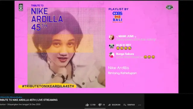 Hari Kelahiran Nike Ardilla, Penggemar Rayakan Secara Virtual
