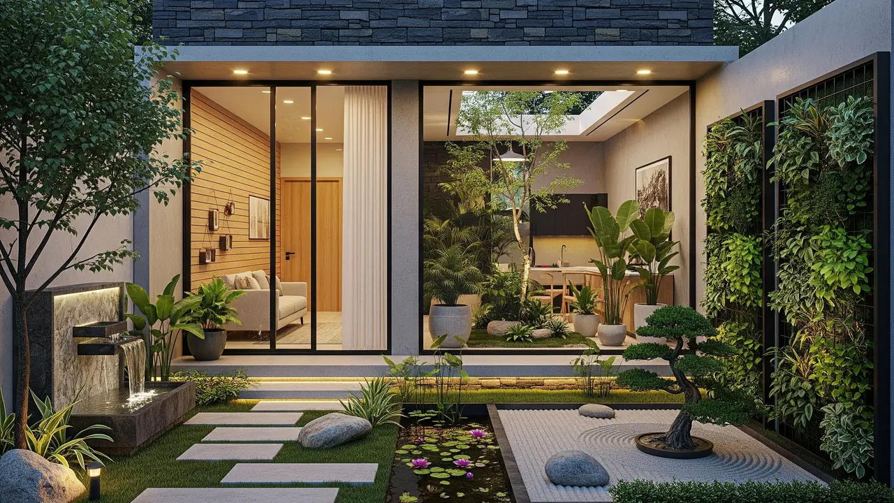 Desain Rumah Kecil 8x15 m dengan Konsep Tropis Modern yang Asri