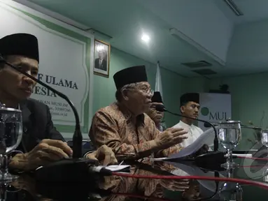 Majelis Ulama Indonesia (MUI) memberikan keterangan pers terkait kebijakan pemerintah tentang hukuman mati untuk terpidana kasus narkoba di Gedung MUI, Jakarta, Selasa (3/3/2015). (Liputan6.com/Faizal Fanani)