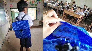Tak Mampu Beli, Ayah Kreatif Bikin Tas Sekolah dari Rafia untuk Putranya