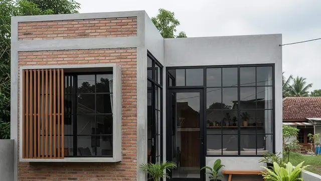 Desain Eksterior Rumah Kecil di Desa Tampak Modern Elegan