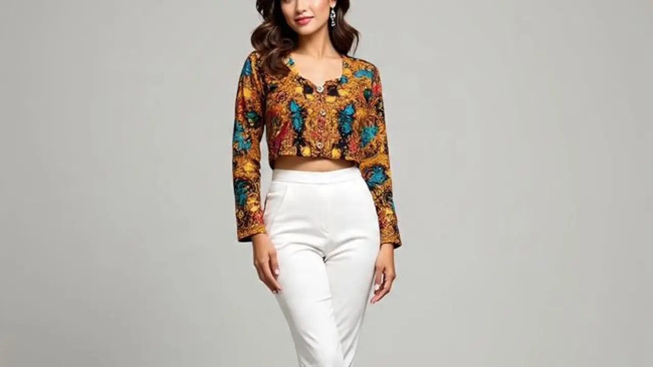 Model Blazer Crop Top Batik Lengan Panjang (Sumber Gambar: Meta AI)