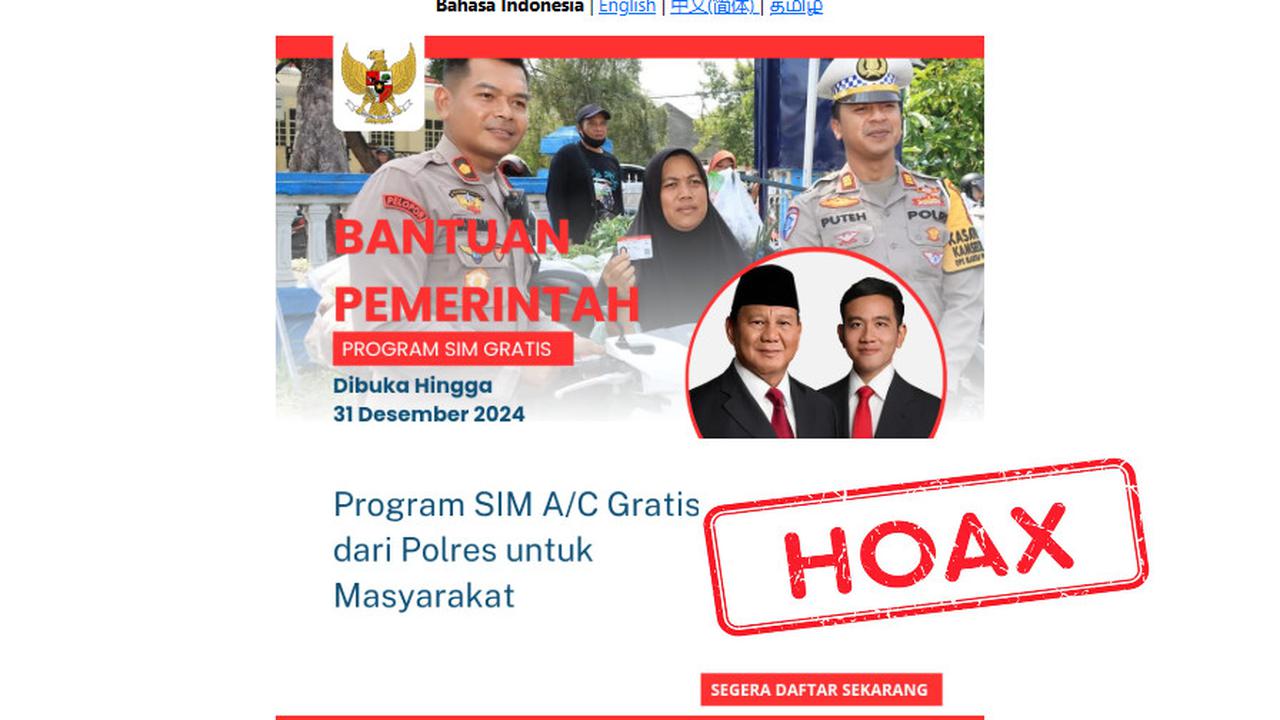 Tangkapan layar salah satu hoaks SIM gratis