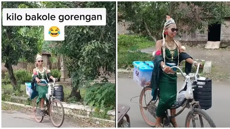 Unik, Penjual Gorengan Ini Berdandan dengan Kostum Nyi Roro Kidul saat Berdagang