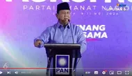 Presiden terpilih Pemilu 2024, Prabowo Subianto saat menghadiri acara bimtek dan rakornas pilkada PAN di Hotel JS Luwansa, Jakarta Selatan. (YouTube Liputan6)